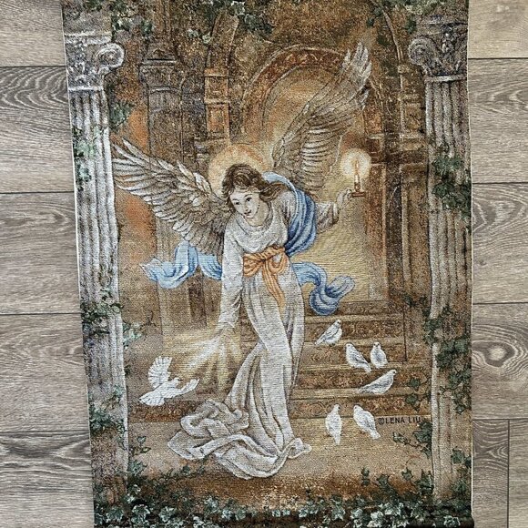 Angel of Light Wall Hanging Lena Liu Jacquard Woven Cotton Made in USA 26x36 EUC - Picture 6 of 6